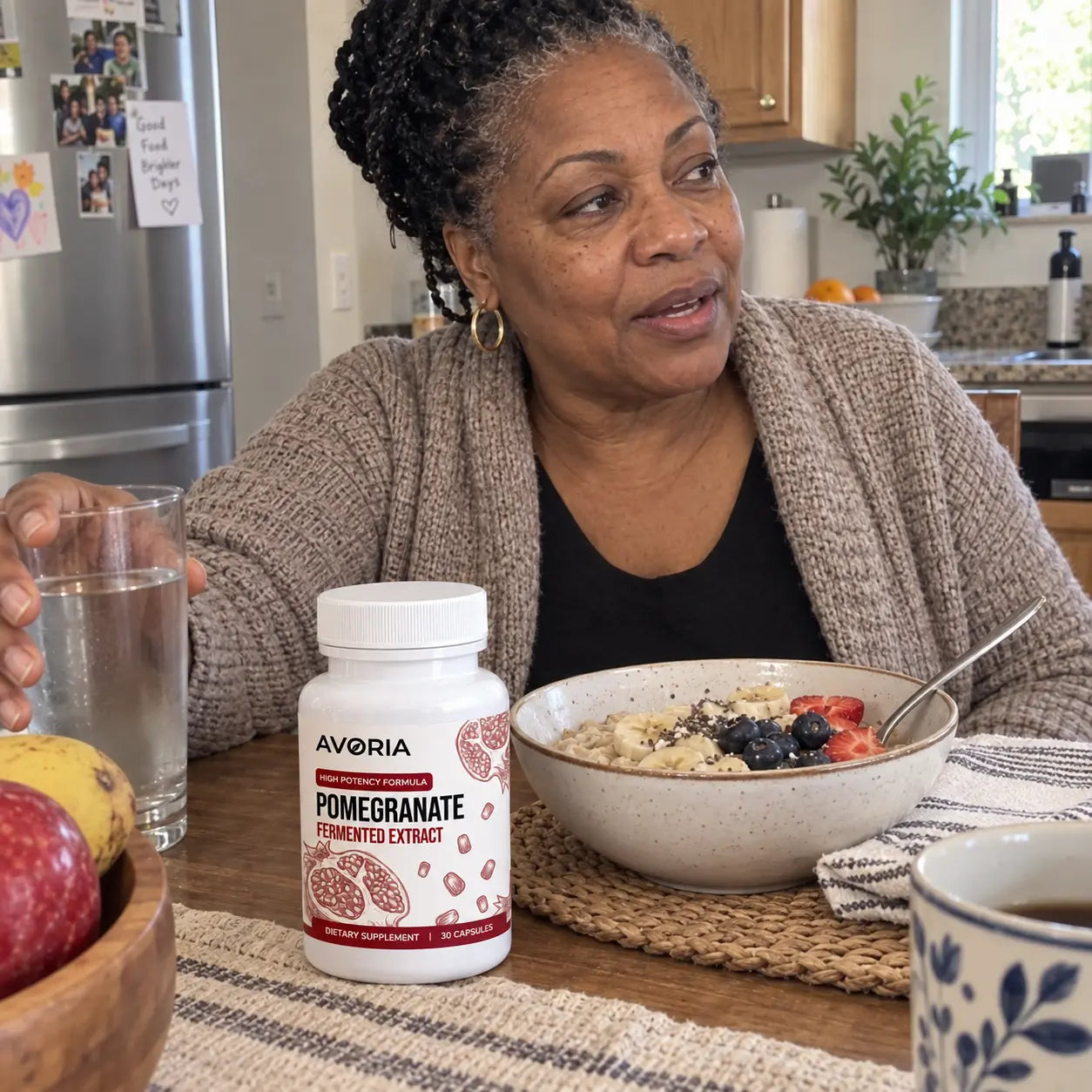 Woman at an everyday breakfast table