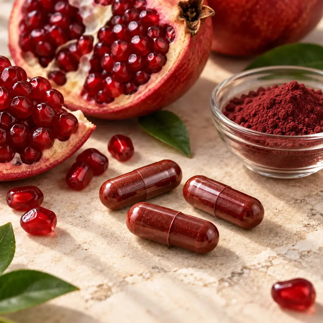 Pomegranate capsules with fresh pomegranate