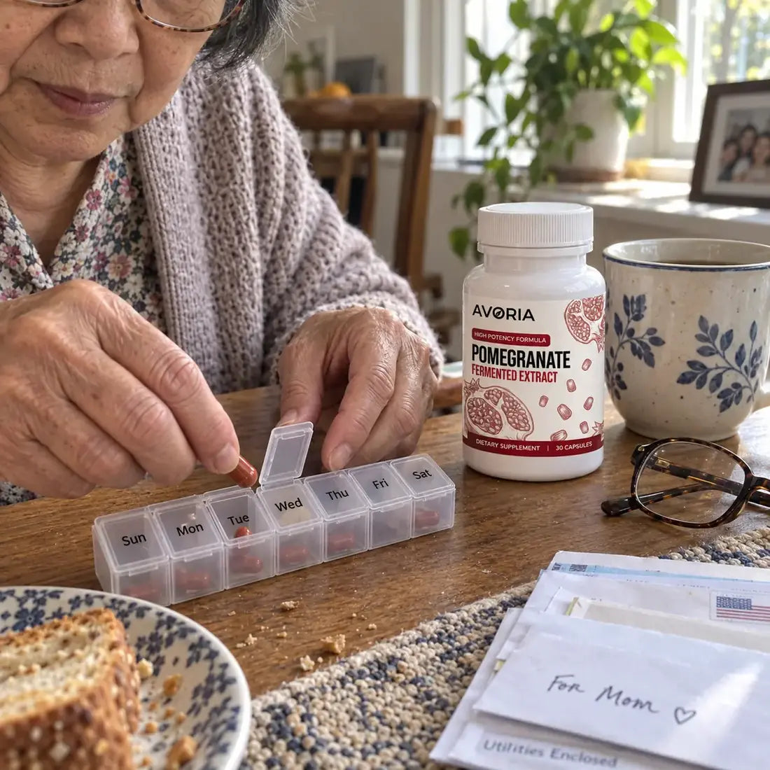 Weekly organizer and supplement at breakfast