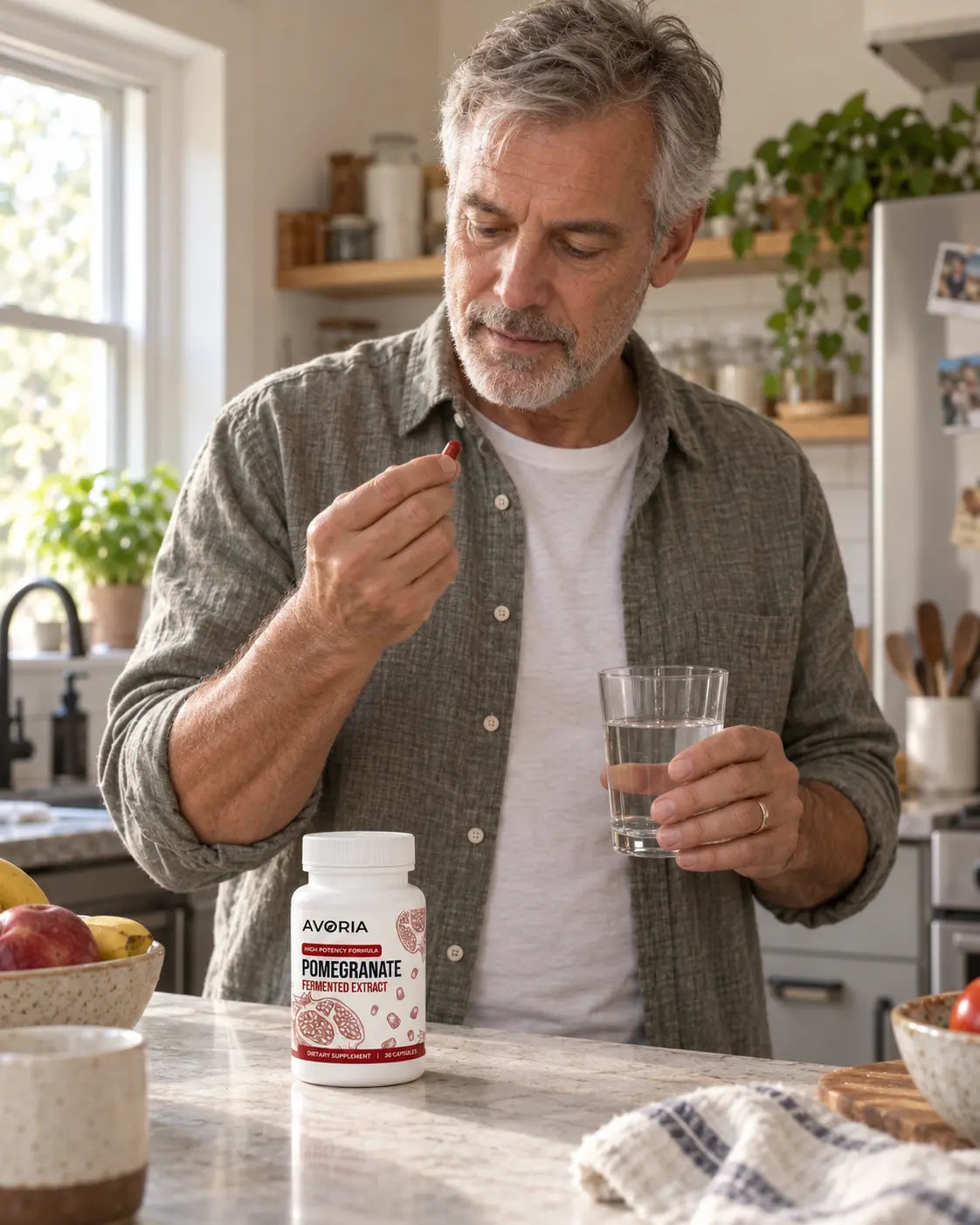 Man taking Pomegranate 1.0 with water