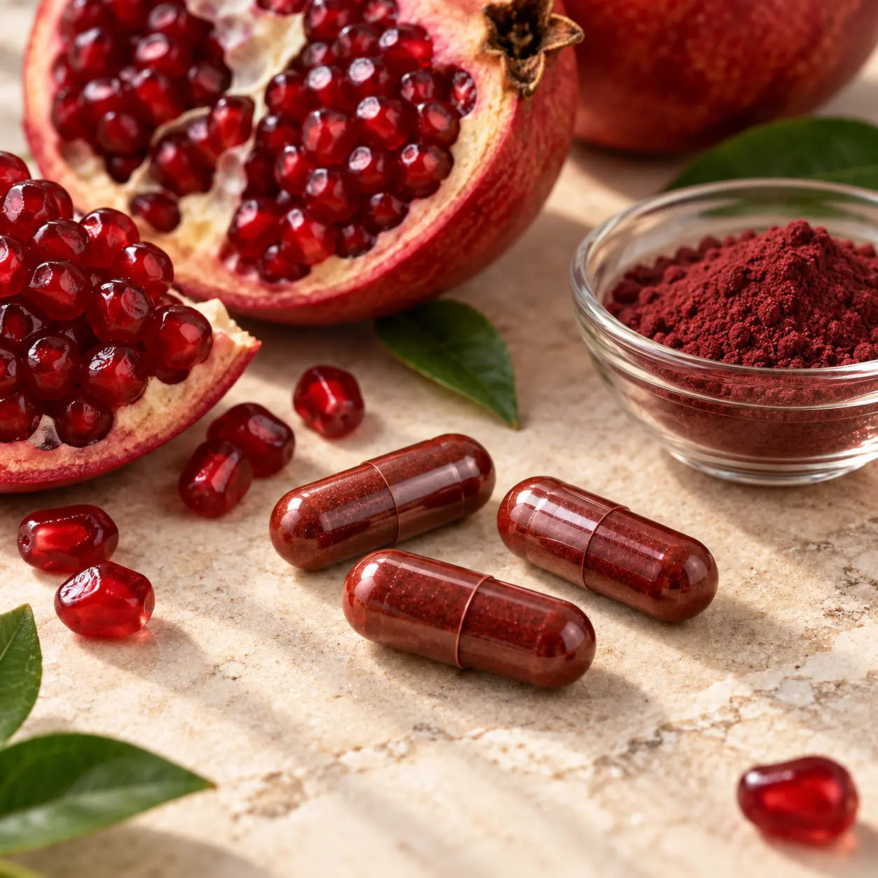Pomegranate capsules with fresh pomegranate