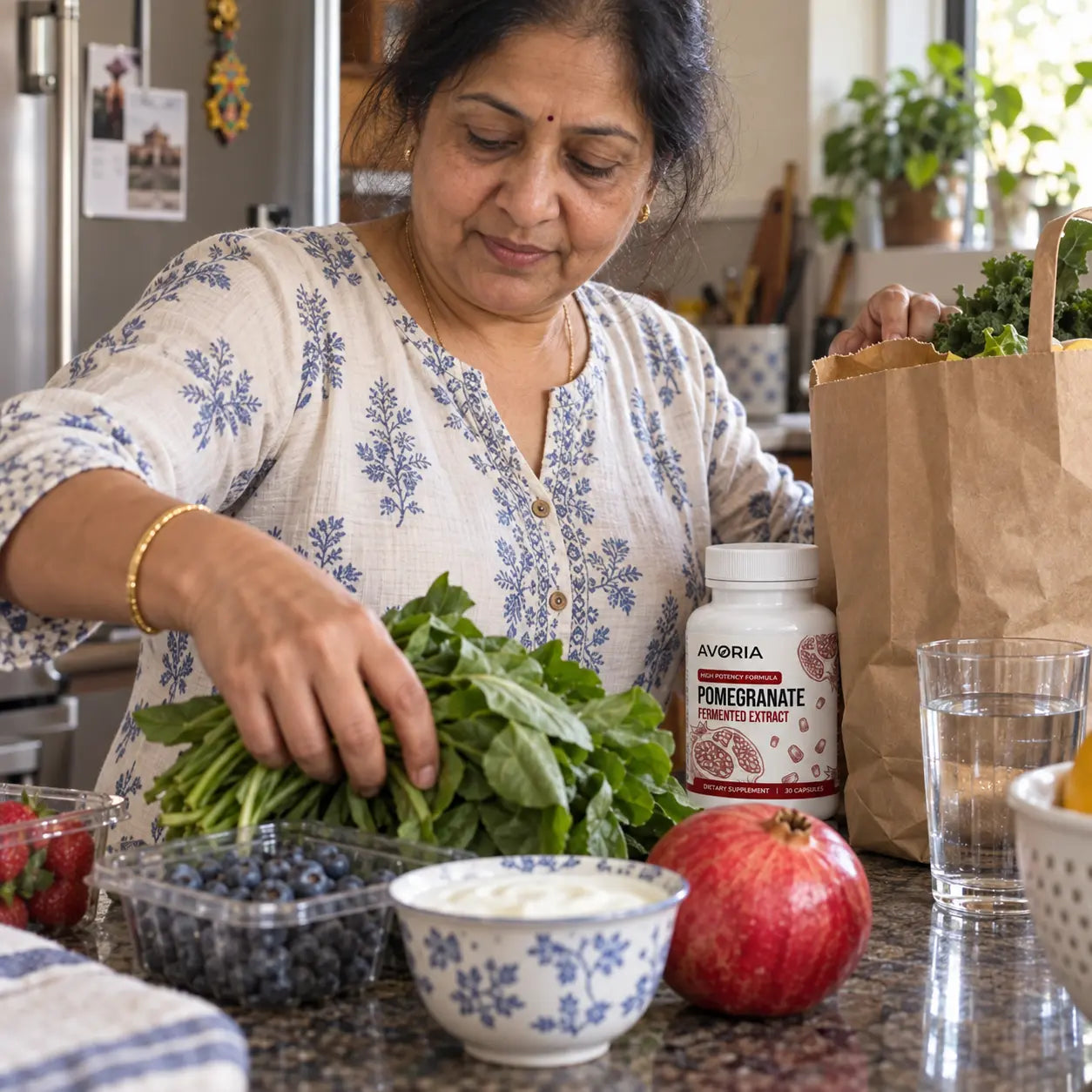 Woman unpacking an ordinary grocery shop