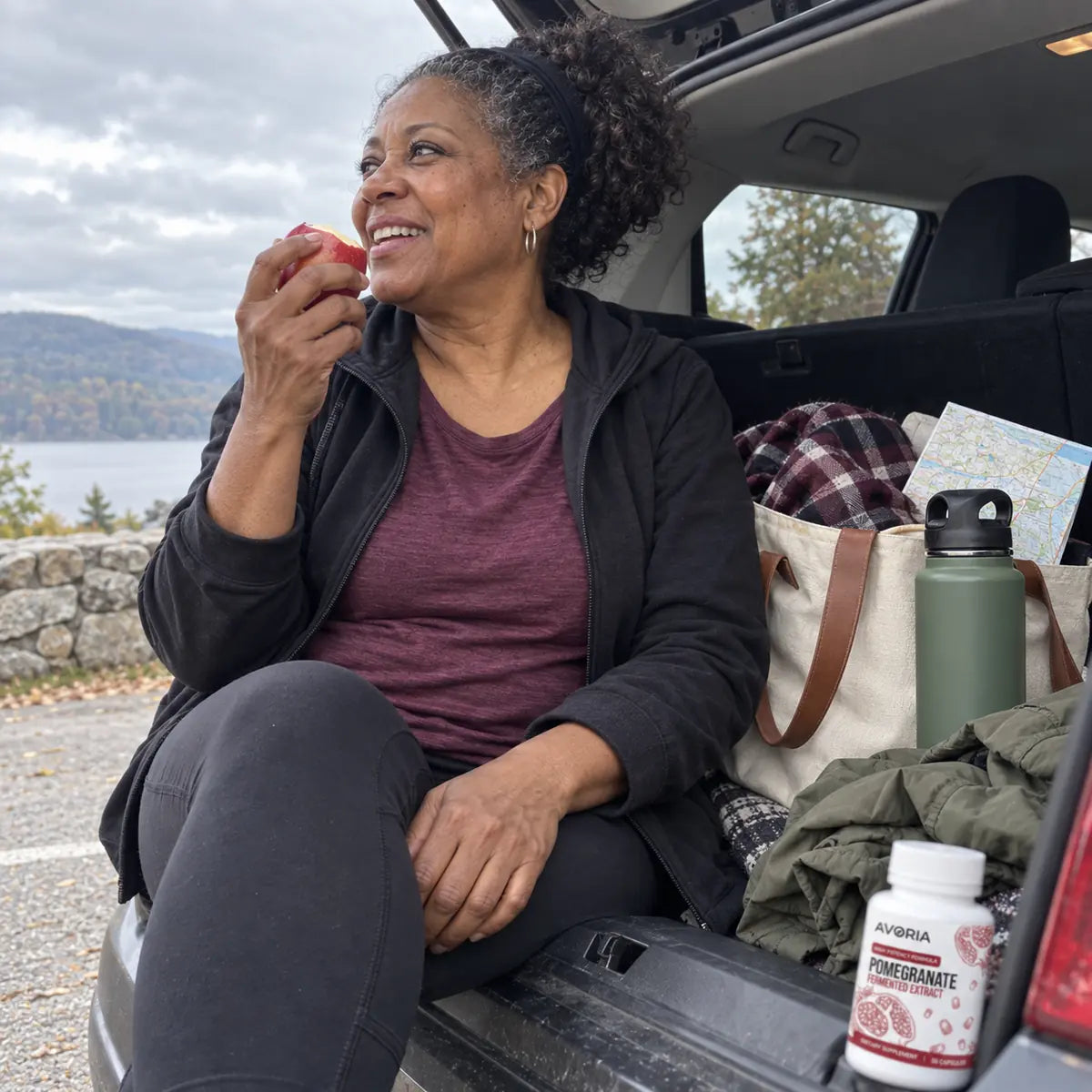 Casual roadside picnic during a trip